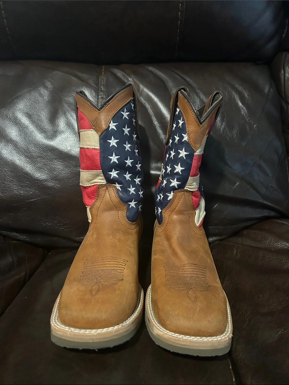 Kids Brown Cowboy Boots with American Flag Shaft